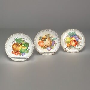 Hand Painted Fruit Plates Set of 3 Decorative Display Artisan Ucagco Vintage MCM